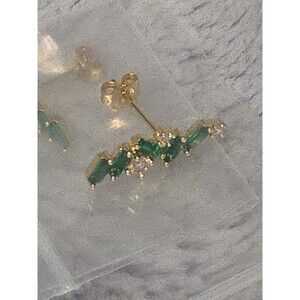 Adina Eden Emerald Green CZ Baguette Earring – Gold Tone Jewelry